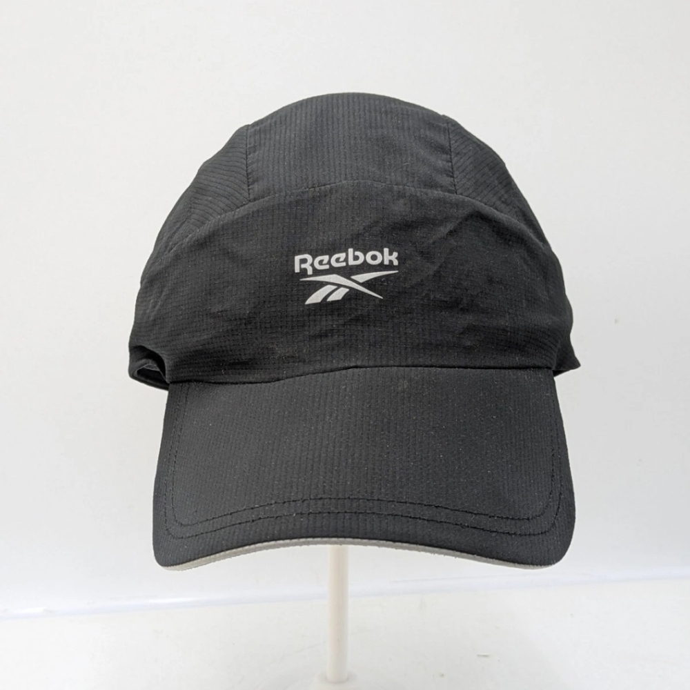 Reebok OSFM Black Running Hat Lightweight Drawstring Back Hair Slot Cap